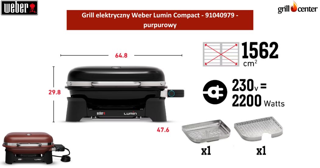 Wymiary grilla elektrycznego Weber Lumin - 92040979 - purpurowy