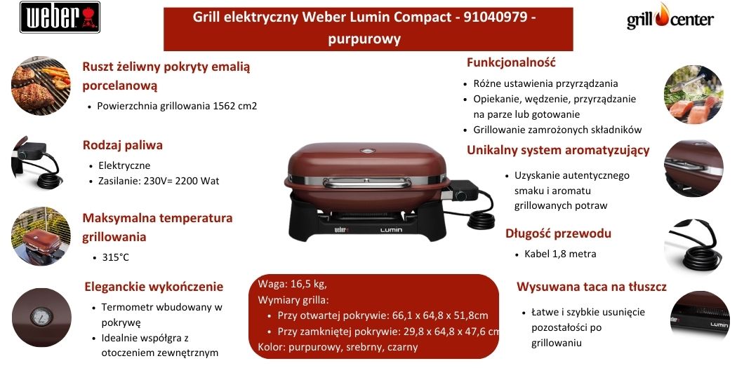 Grill elektryczny Weber Lumin - 92040979 - purpurowy