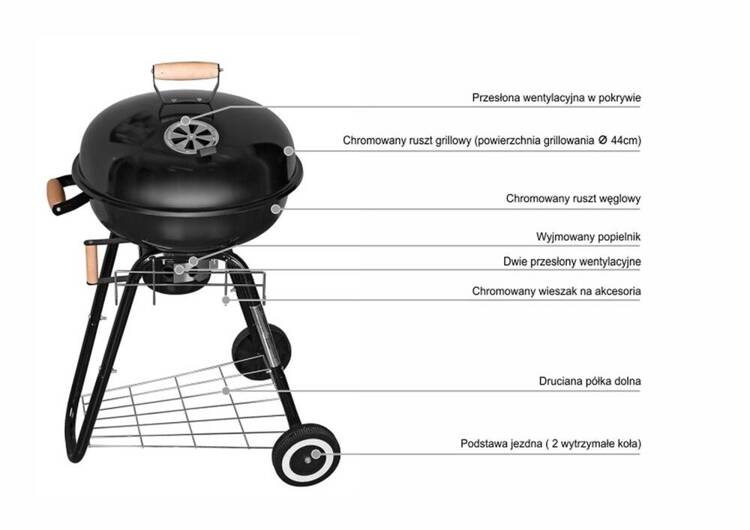 Grill węglowy wózek kulisty średnica 47 cm - 19401